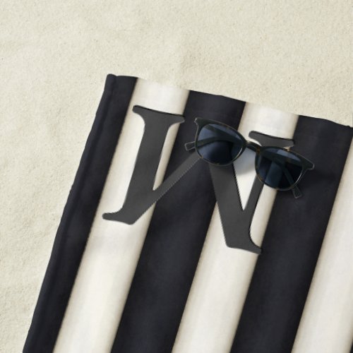 Black  White Stripes Dramatic 3_D Monogrammed Beach Towel