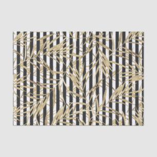 Black white stripes faux gold tropical leaves tissue paper
