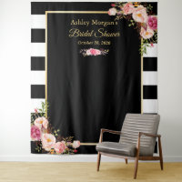 Black White Stripes Floral Bridal Shower Backdrop