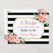 Black White Stripes Floral Bridal Shower Recipe Postcard (Front/Back)