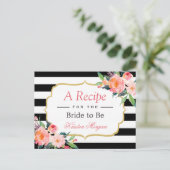 Black White Stripes Floral Bridal Shower Recipe Postcard (Standing Front)