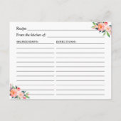 Black White Stripes Floral Bridal Shower Recipe Postcard (Back)
