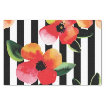 Black White Stripes Flowers Pattern Print Design Tissue Paper by personaleffects at Zazzle