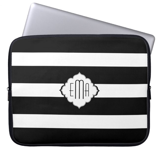 Black & White Stripes Geometric Pattern 2 Laptop Sleeve (Front)