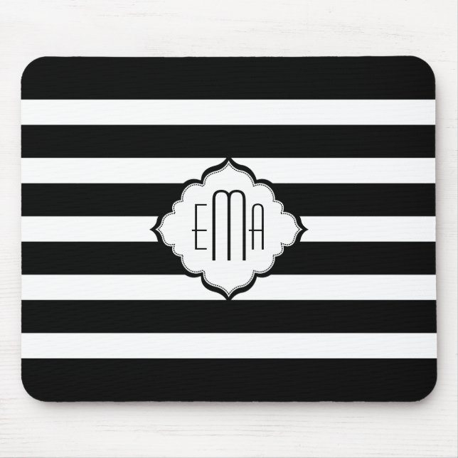 Black & White Stripes Geometric Pattern 2 Mouse Pad (Front)