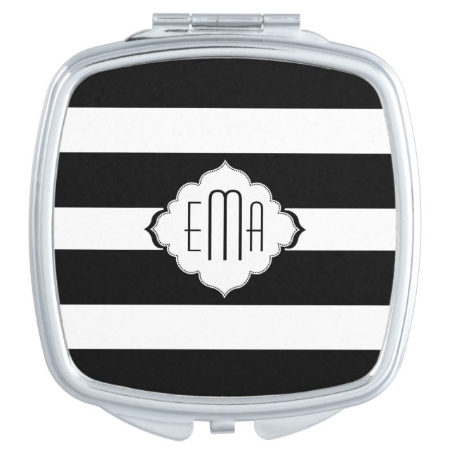 Black & White Stripes Geometric Pattern 2 Vanity Mirror (Front)