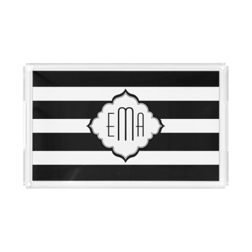 Black  White Stripes Geometric Pattern Acrylic Tray