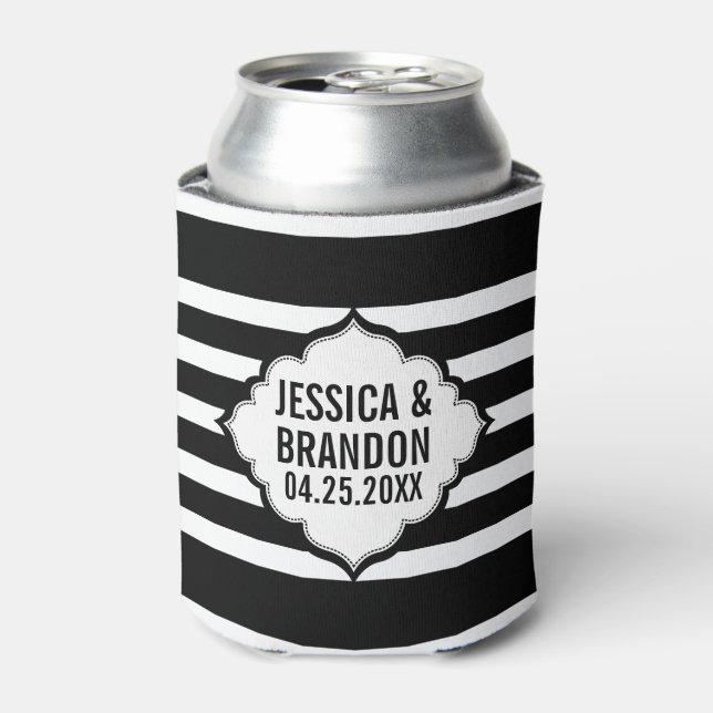 Black & White Stripes Geometric Pattern Can Cooler (Can Front)