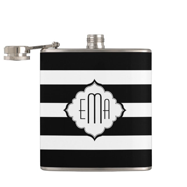 Black & White Stripes Geometric Pattern Flask (Opened)