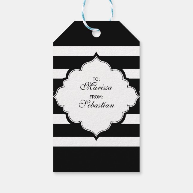 Black & White Stripes Geometric Pattern Gift Tags (Back)