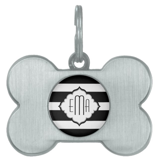 Black & White Stripes Geometric Pattern Pet ID Tag (Front)