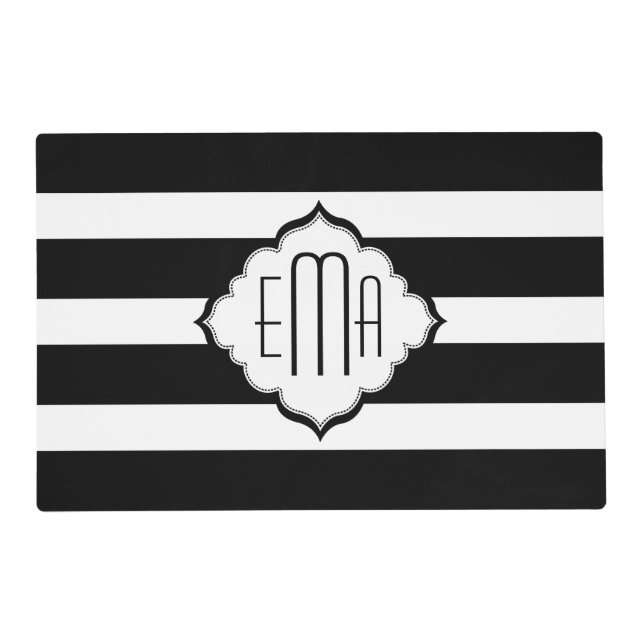 Black & White Stripes Geometric Pattern Placemat (Front)