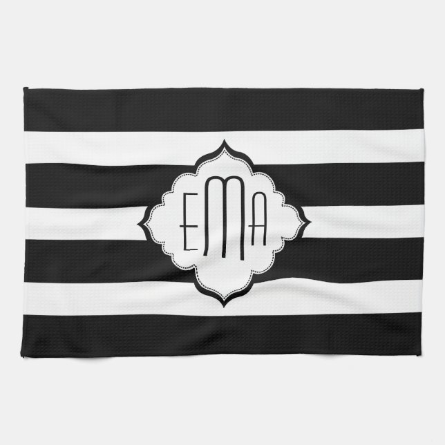 Black & White Stripes Geometric Pattern Towel (Horizontal)