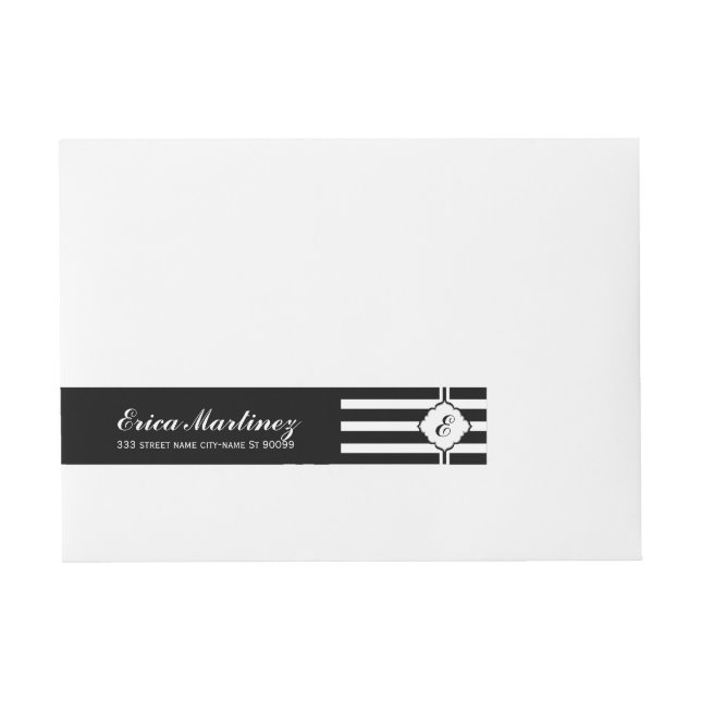 Black & White Stripes Geometric Pattern Wrap Around Address Label (Front)