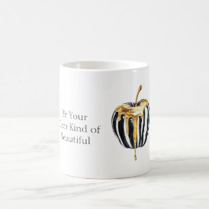Black White Stripes Gold Drips Apple Coffee Mug