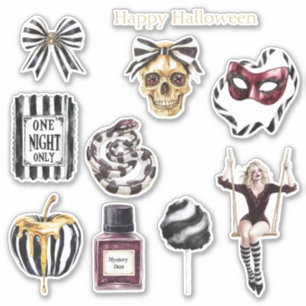 Black White Stripes Gold Drips Apple Sticker