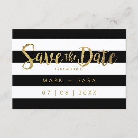 Black & White Stripes Gold Foil Save The Date