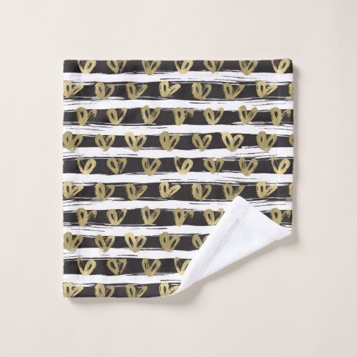 Black White Stripes Gold Hearts Bath Towel Set Zazzle