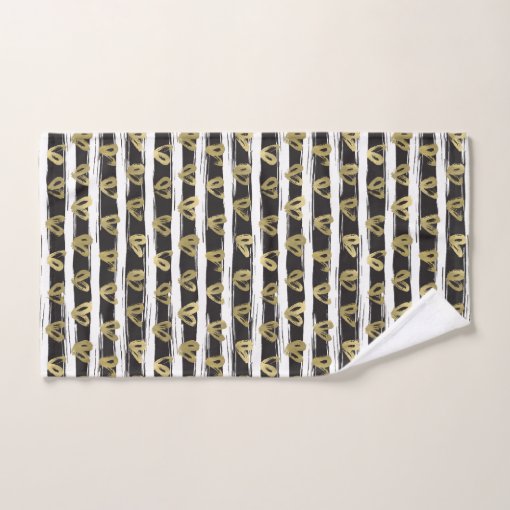 Black White Stripes Gold Hearts Bath Towel Set Zazzle