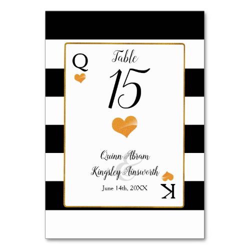 Black  White Stripes  Gold Hearts Table Numbers