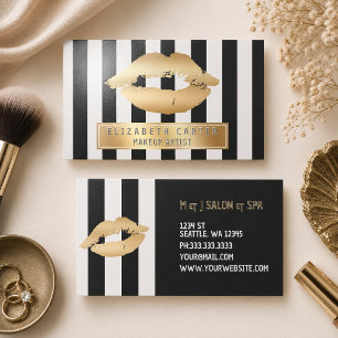 Black White Stripes Gold Lips Raised Spot UV Business Card