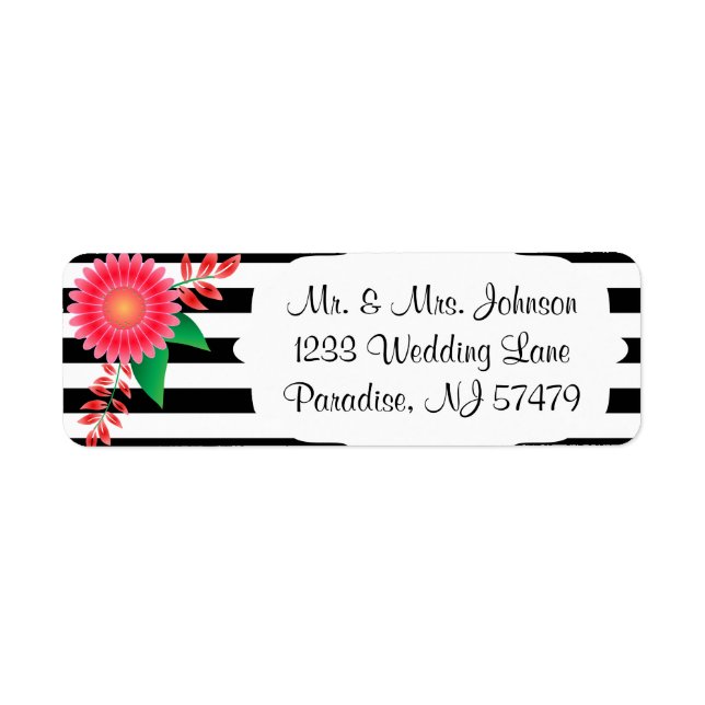 Black & White Stripes, Gold | Pink Flowers | Label (Front)