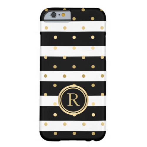 Black  White Stripes Gold_Polka Dots Barely There iPhone 6 Case