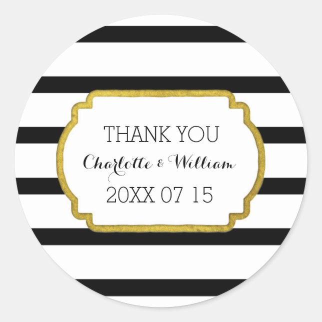 Black White Stripes Gold Wedding Favor Tags (Front)