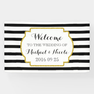 Black White Stripes Gold Wedding Welcome Sign