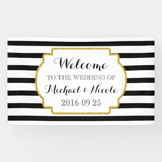 Black & White Stripes Pink Welcome Order Of The Day Personalised Wedding Sign 