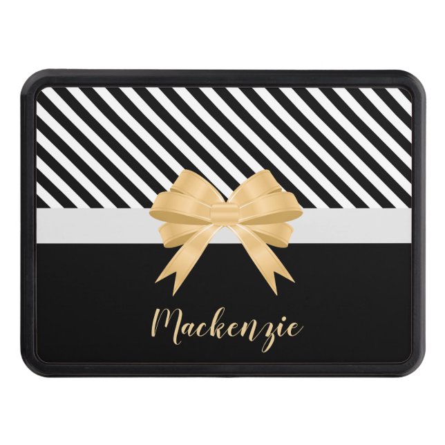 Black White Stripes Goldem Bow Hitch Cover (Front)