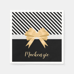Black White Stripes Goldem Bow Napkins