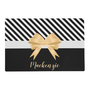 Black White Stripes Goldem Bow Placemat