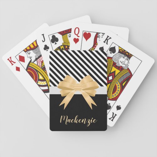 Black White Stripes Goldem Bow Poker Cards