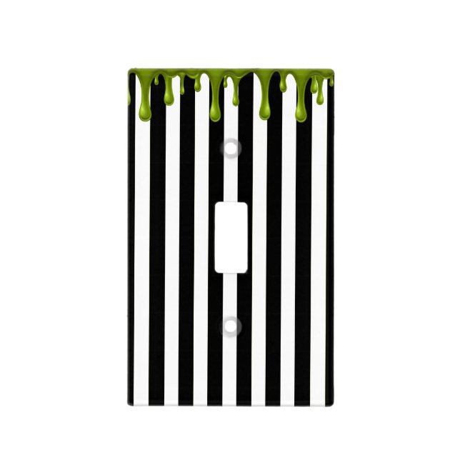 Black & White Stripes Green Slime Drip Light Switch Cover (Front)
