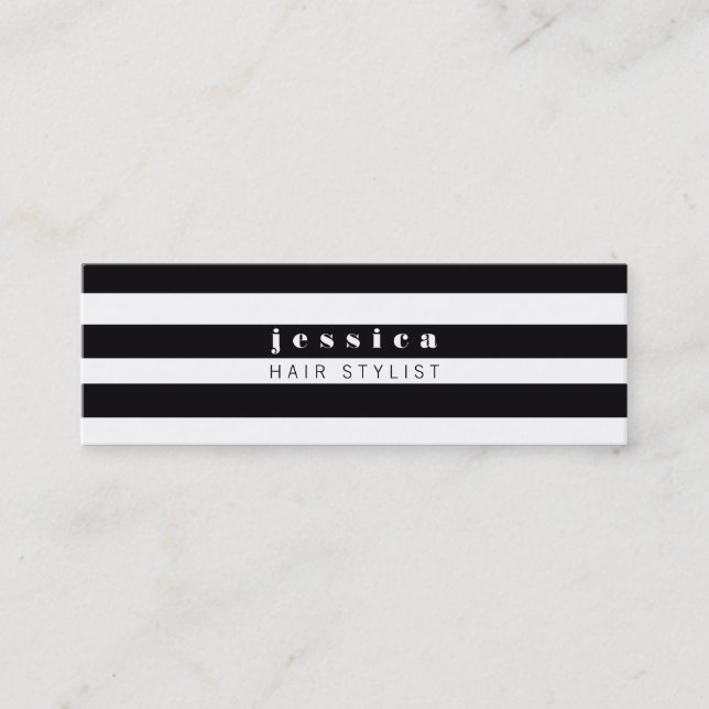 Black & White Stripes Hair Stylist Skinny Card (Front)