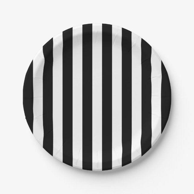 Black & White Stripes Halloween Party Paper Plates (Front)