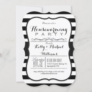 Black & White Stripes Housewarming Party Invitation
