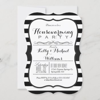Black & White Stripes Housewarming Party Invitation by Card_Stop at Zazzle