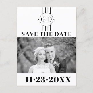 Black white stripes | initials photo Save The Date Postcard
