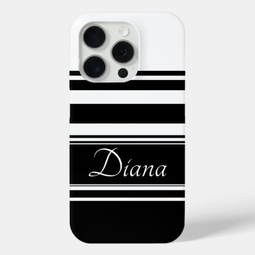 Black White Stripes Line Bald Pattern Modern Name iPhone 15 Pro Case