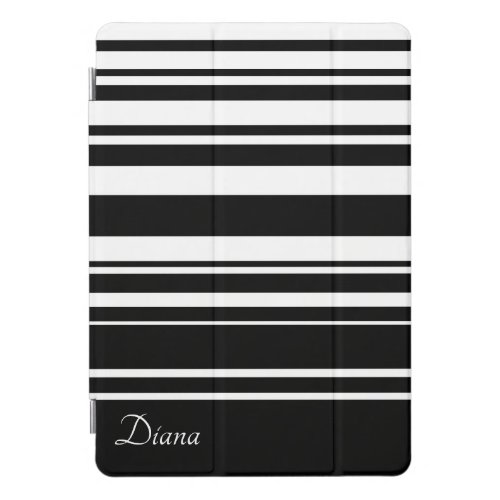 Black White Stripes Line Bald Pattern Modern Name iPad Pro Cover