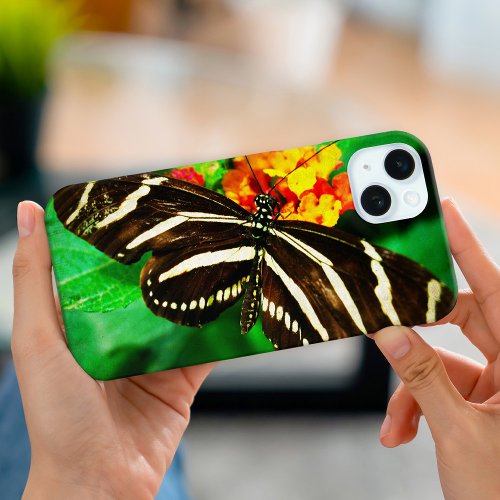 Black white stripes longwing zebra butterfly photo iPhone 15 plus case