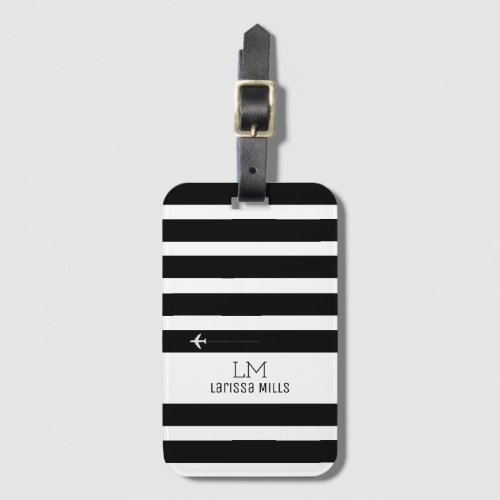 BLACK  WHITE stripes luggagetag with name black Luggage Tag
