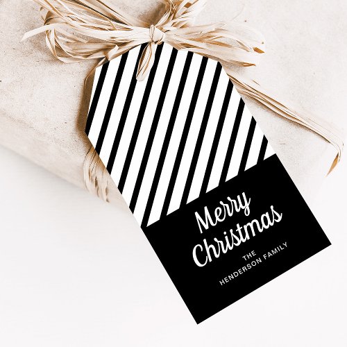 Black White Stripes Merry Christmas  Gift Tags