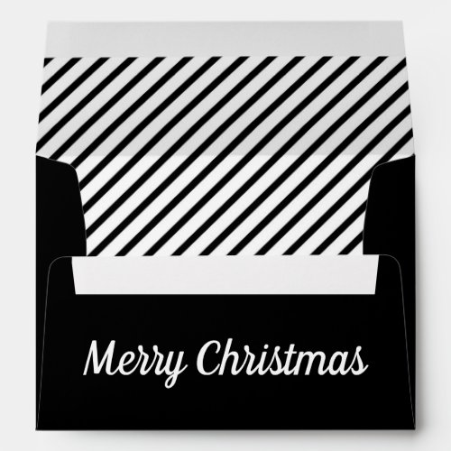 Black White Stripes Merry Christmas Return Address Envelope