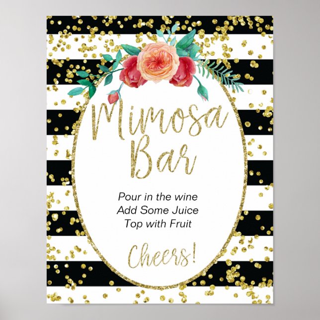 Black & White Stripes Mimosa Bar Sign (Front)