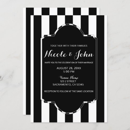 Black White Stripes Modern Chic Elegant Wedding Invitation