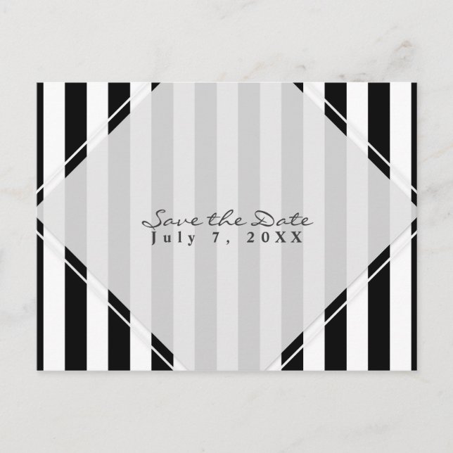 Black & White Stripes Modern Chic Save the Date Announcement Postcard (Front)