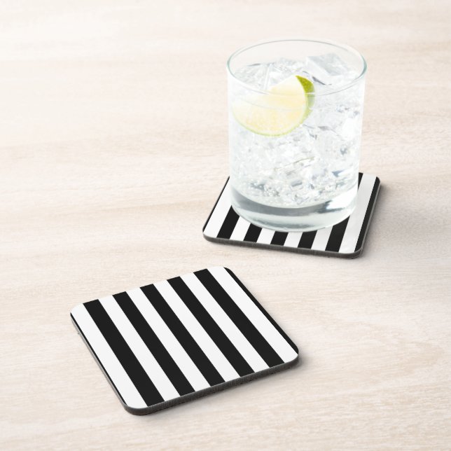 Black & White Stripes Modern Chic Stripe Pattern Beverage Coaster (Right Side)